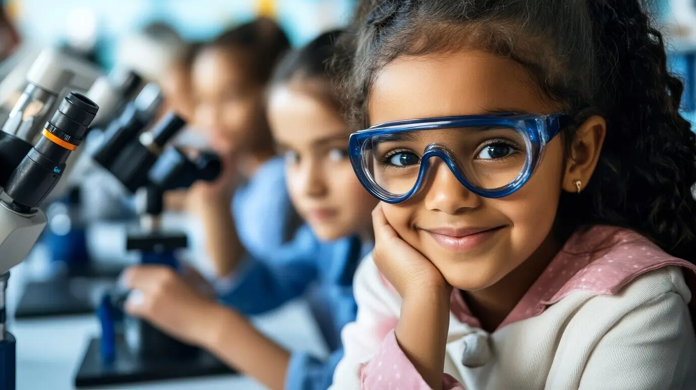 Feier zum Wissenschaftstag mit Kindern, die im Labor lernen.